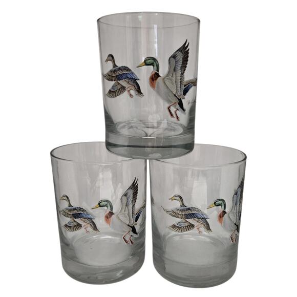 Set of 3 Norman R. Warner Mallard Duck Glasses – Vintage Wildlife Barware - Picture 1 of 7